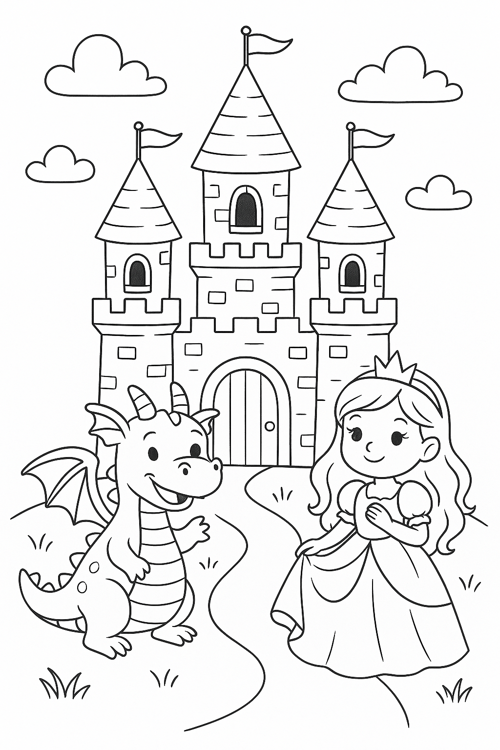 Fairy-Tale-Castle-with-a-Dragon-and-Princess