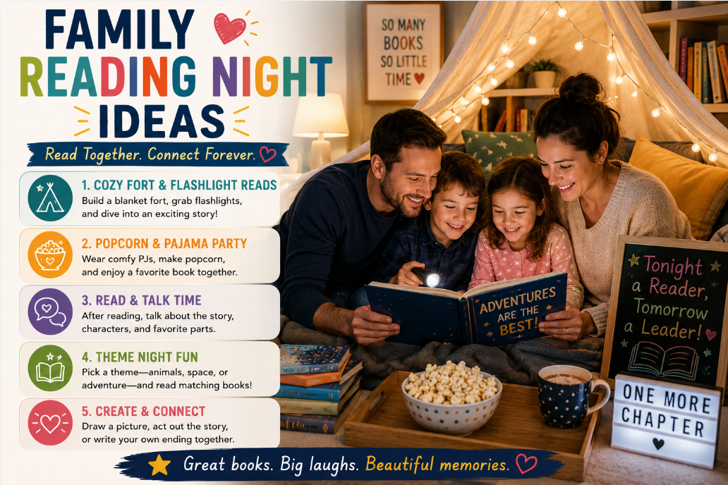 You are currently viewing <span style="color: red; font-weight: bold;">New! </span>Family Reading Night Ideas